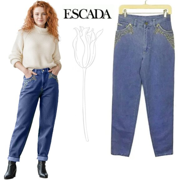 ESCADA Vintage Embellished Piping Jeans - Picture 1 of 8